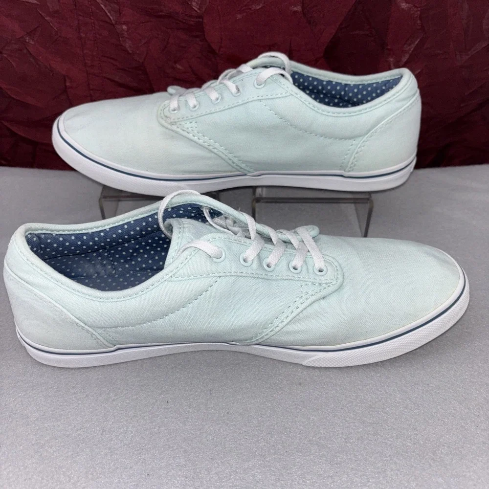 VANS Atwood Mint Green Canvas Sneakers Blue Polka Dot Insoles Women's 9.5 EUC